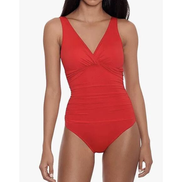 LRL Ralph Lauren Beach Blub Solid Twist Underwire One Piece Size 6 Red Slimming - Picture 1 of 8